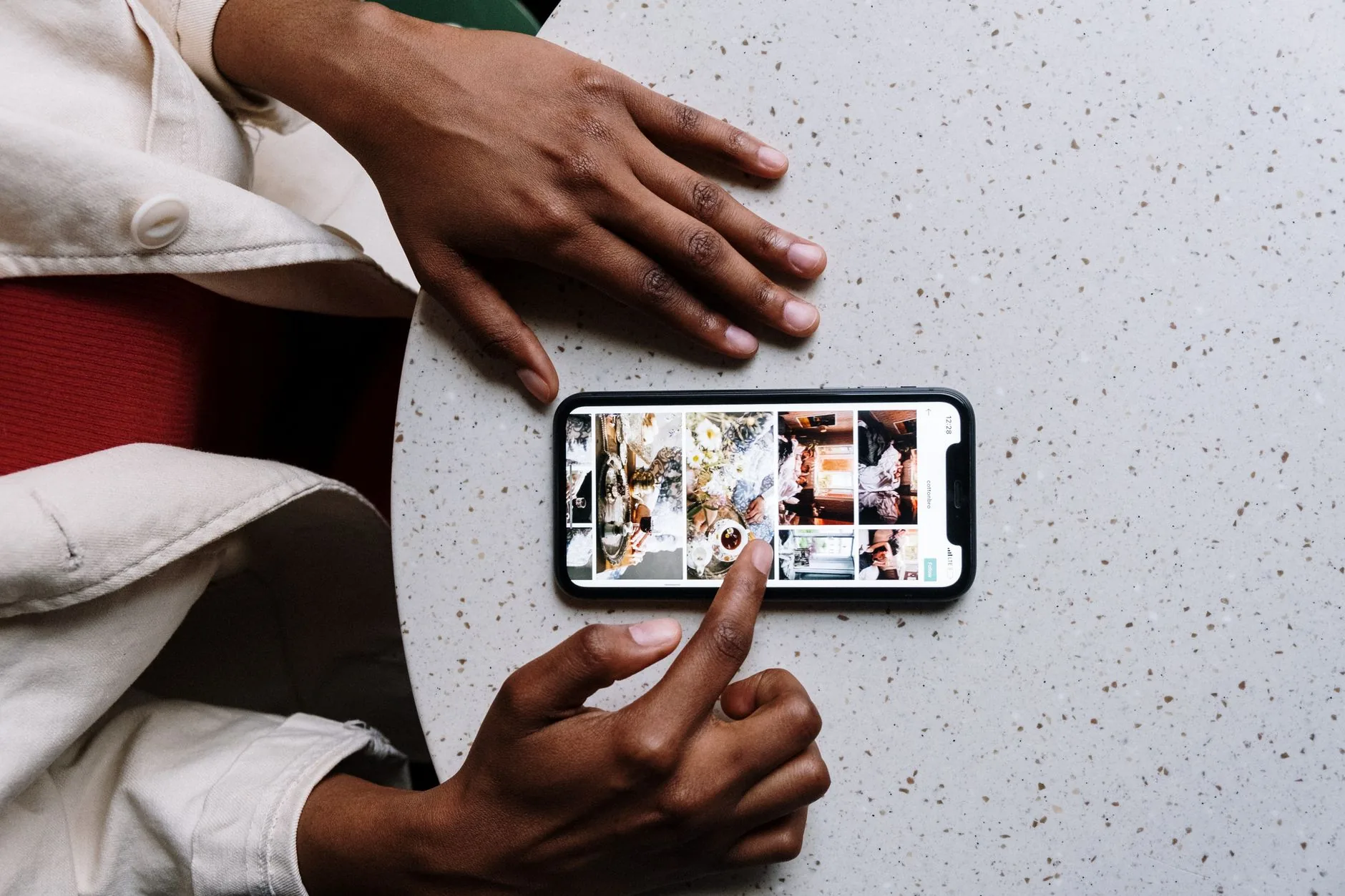 Smartphone camera settings adjusted for muted, film-like photography under soft light.